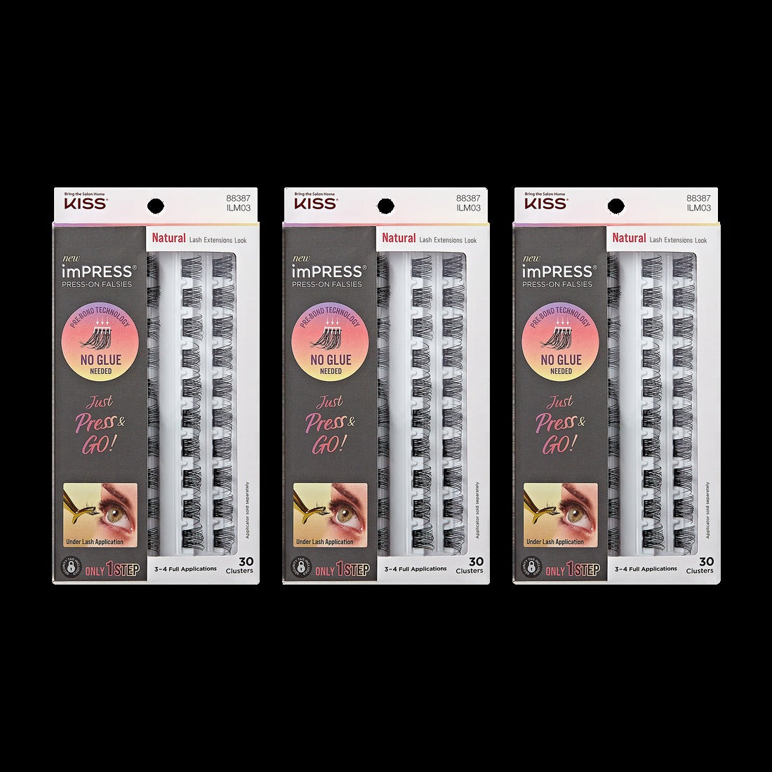Impress Press-On Falsies 3-Pack Natural Clusters Bundle