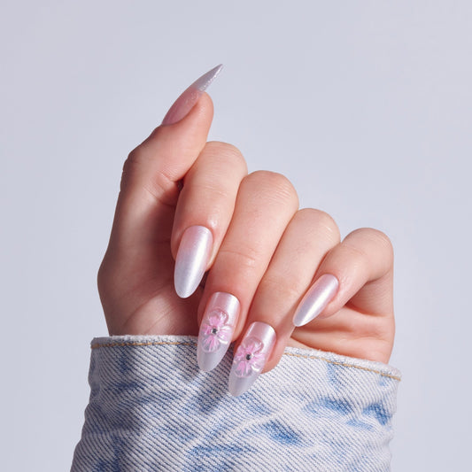 Kiss Glam 3D & Jewel Press On Fake Glue Nails - Captured | 3D & Jewel Design, Pink, Long, Almond