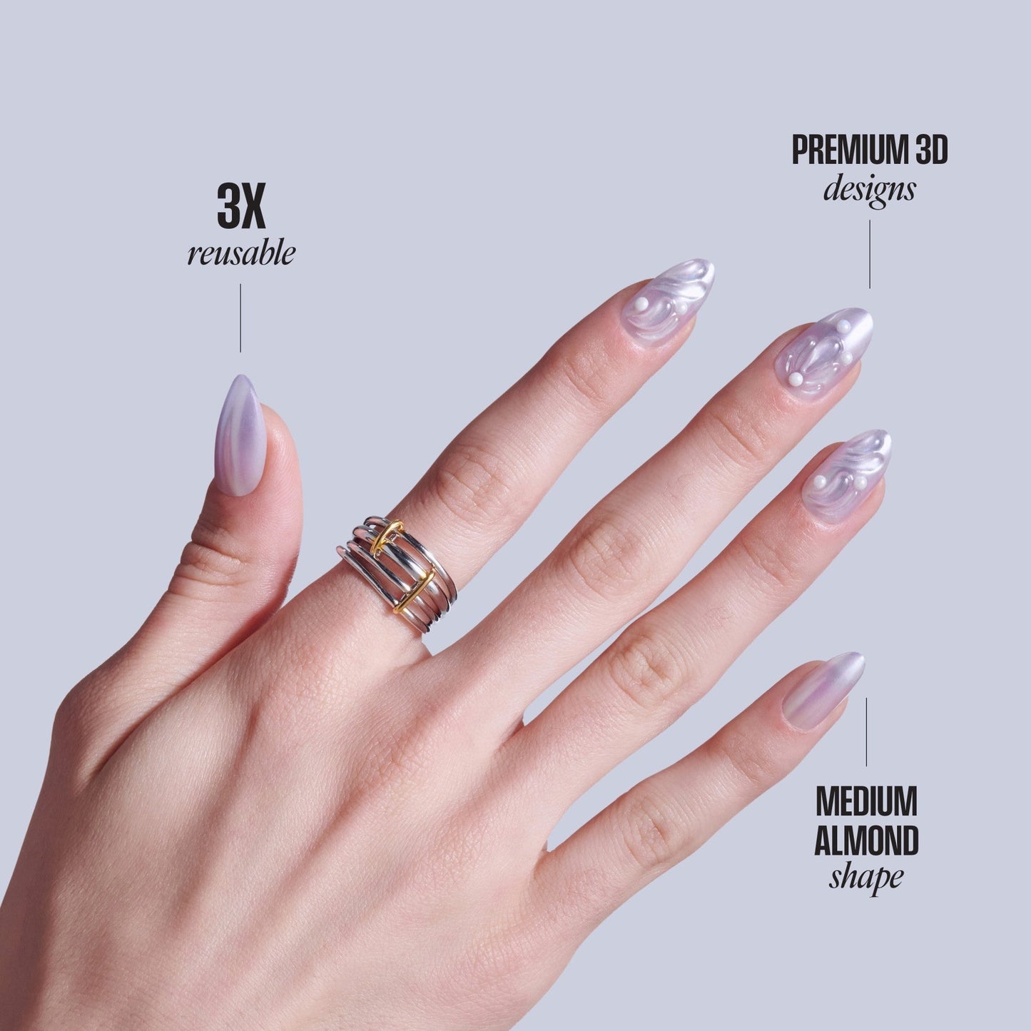 Kiss Icon Press On Fake Glue Nails - Remarkable | 3D & Jewel Design, Metallic Purple, Medium, Almond