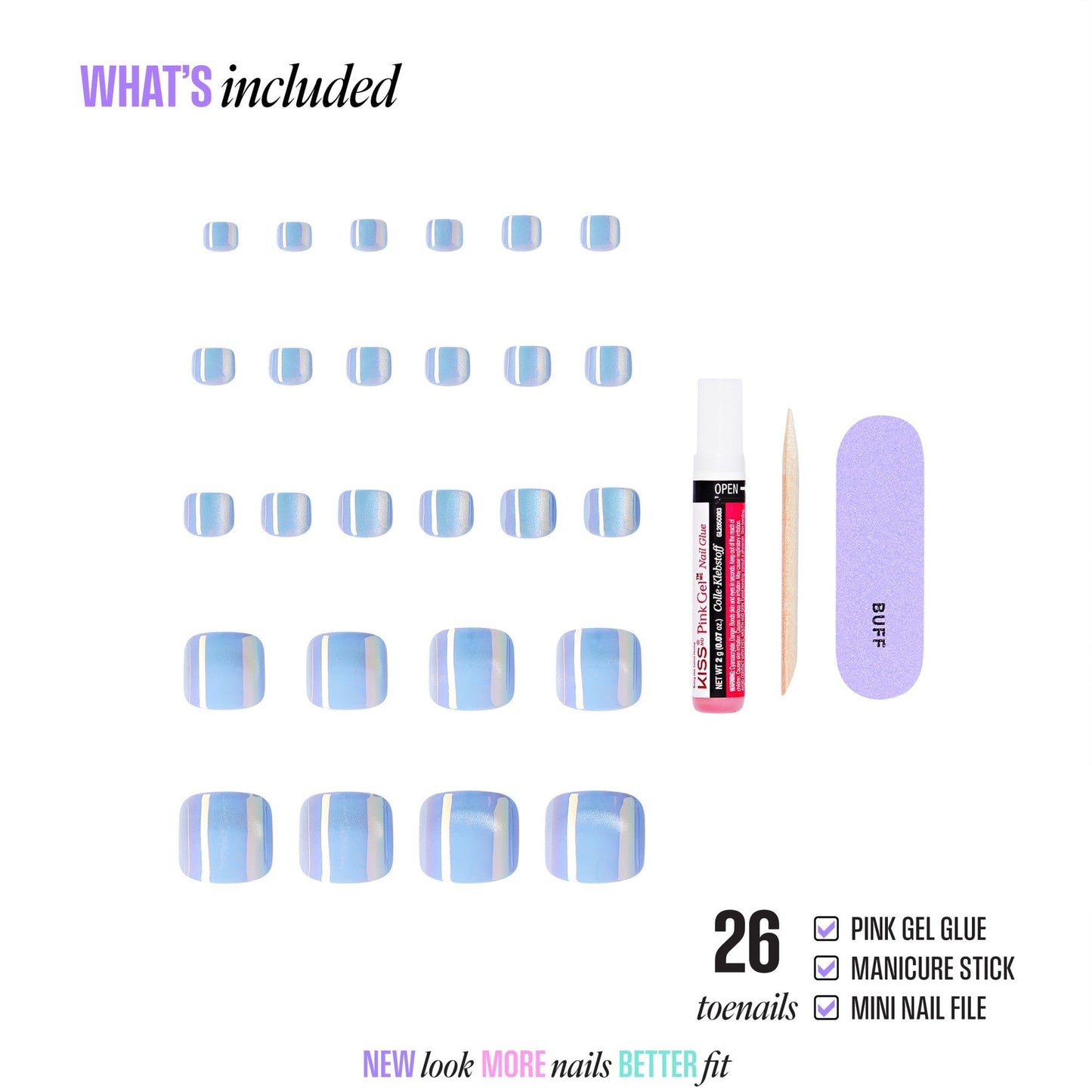 Kiss Core Magnetic Press On Fake Glue Toenails - Elation | Design, Blue, Short, Squoval, Pedicure