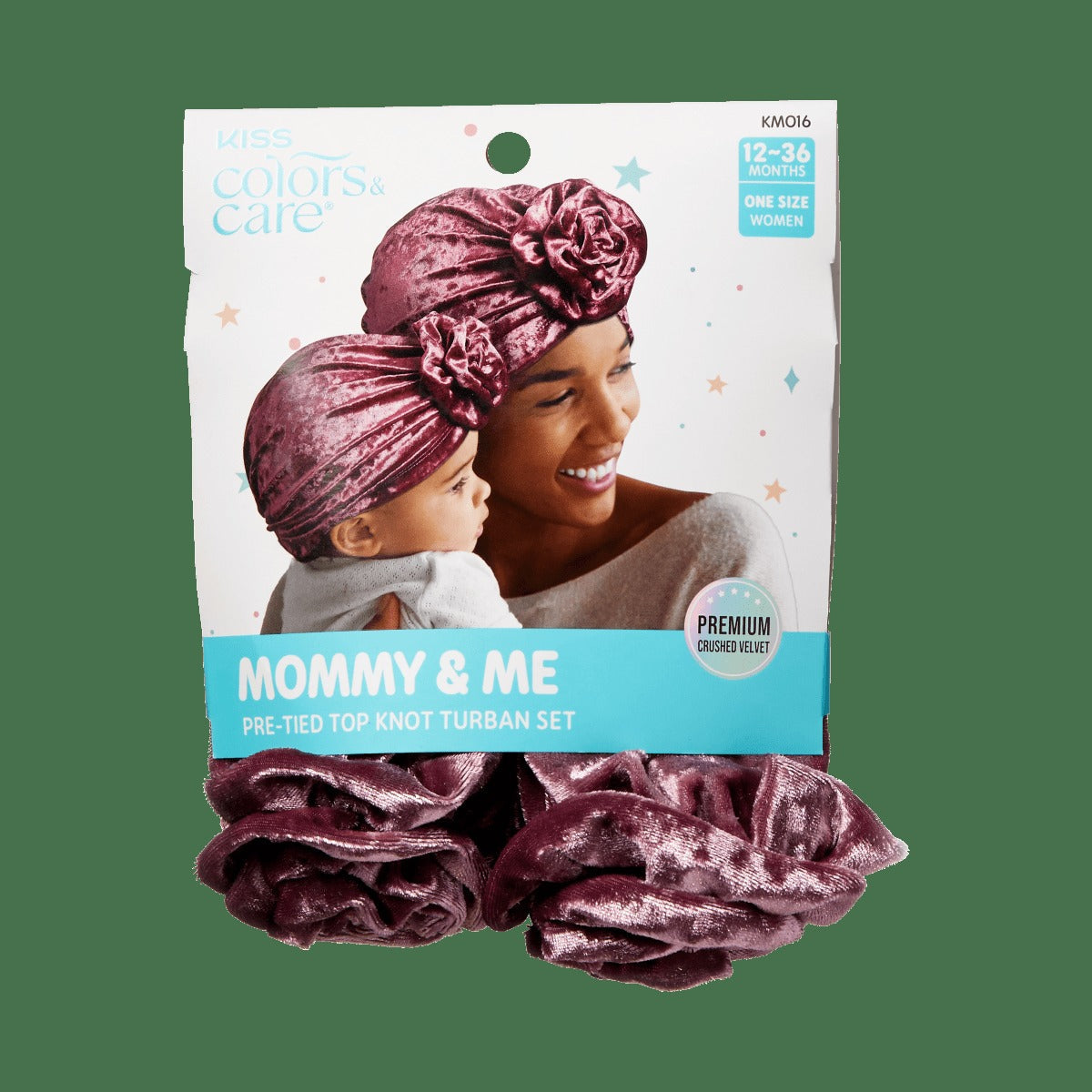 Kiss Colors & Care Mommy & Me Pre-Tied Top Knot Turban Set - Berry | Mom & Toddler, Velvet, Hair Turban, 2 pc , Hair Accessories