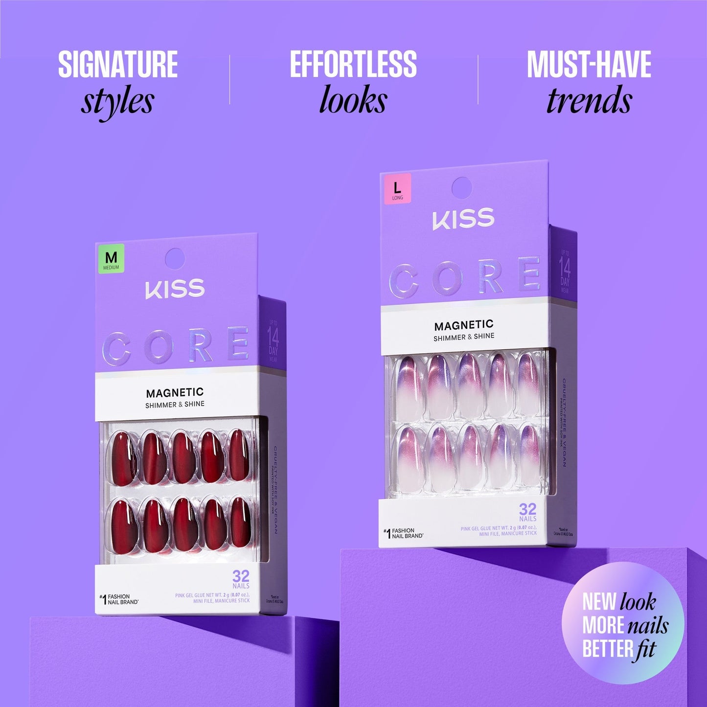 Kiss Core Magnetic Press On Fake Glue Nails - Patchouli | French Tips, Silver, Medium, Almond