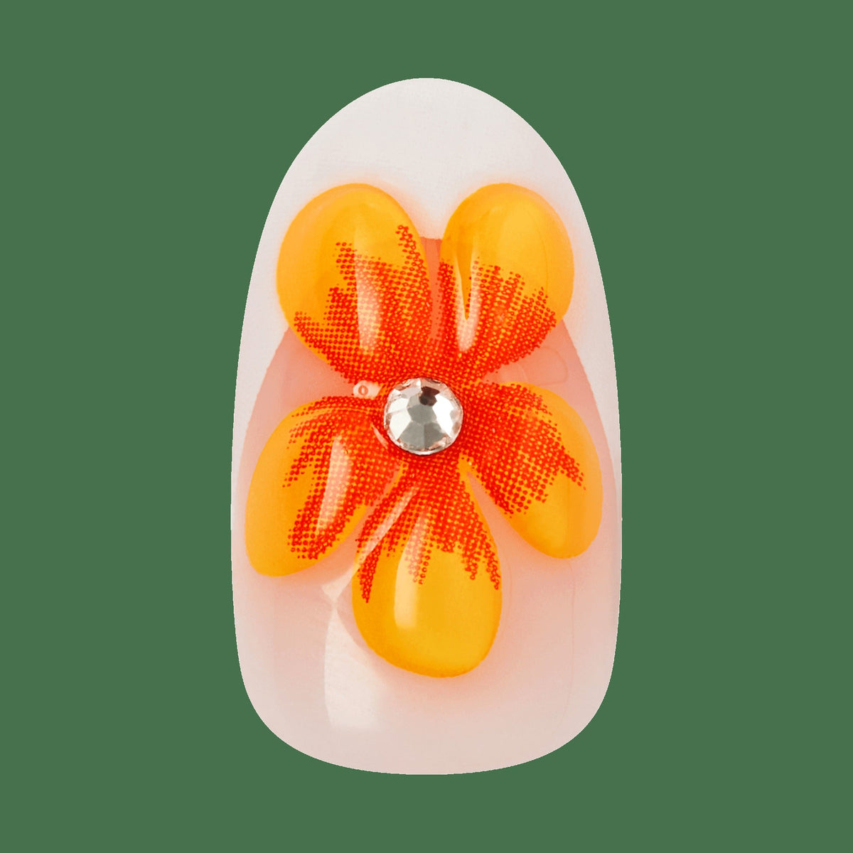 Impress Design No Glue Fake Press On Nails - Sea Bloom | 3D & Jewel Design, Orange, Medium, Oval, Manicure