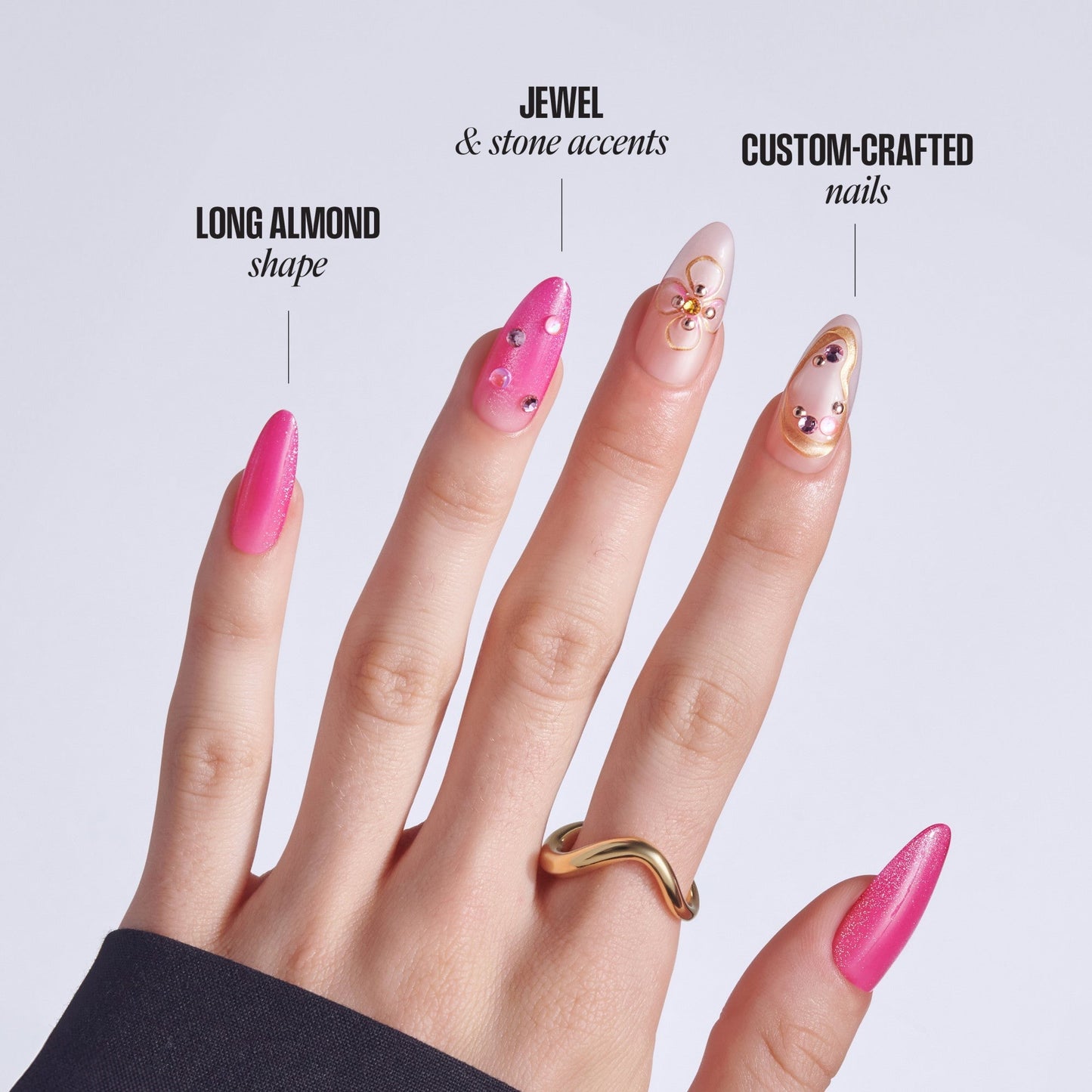Kiss Luxe Press On Fake Glue Nails - Aurelia Meadow | 3D & Jewel Design, Pink, Long, Almond