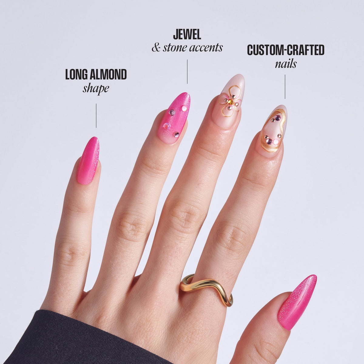 Kiss Luxe Press On Fake Glue Nails - Aurelia Meadow | 3D & Jewel Design, Pink, Long, Almond