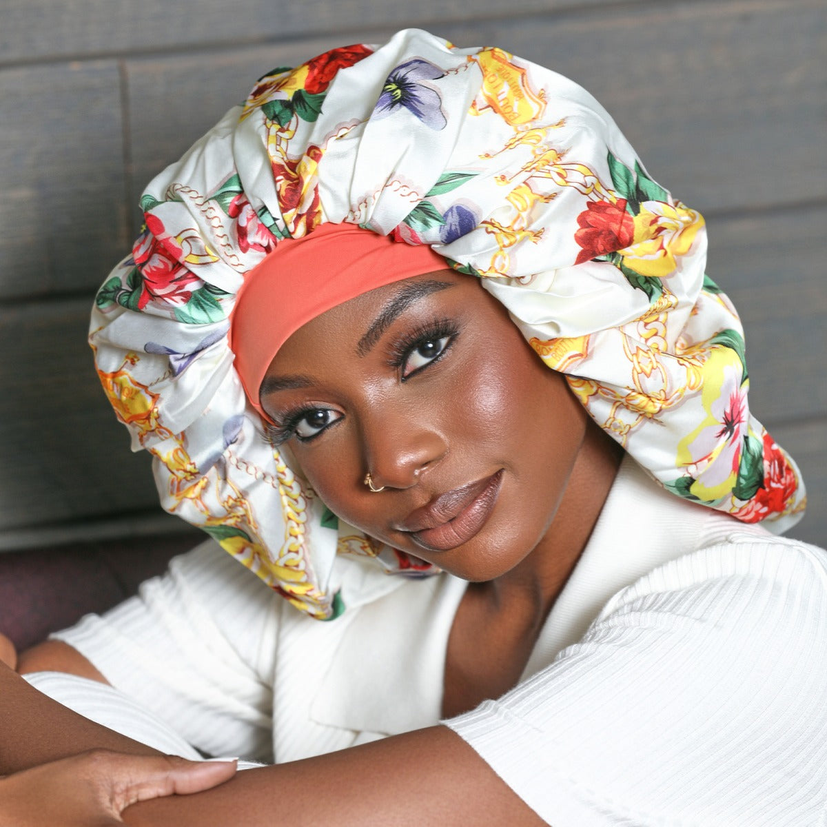 Kiss Colors & Care Crepe Satin Reversible Hair Bonnet - Floral Design | Silk Bonnet, Sleep Bonnet, Super Jumbo, Hair Accessories