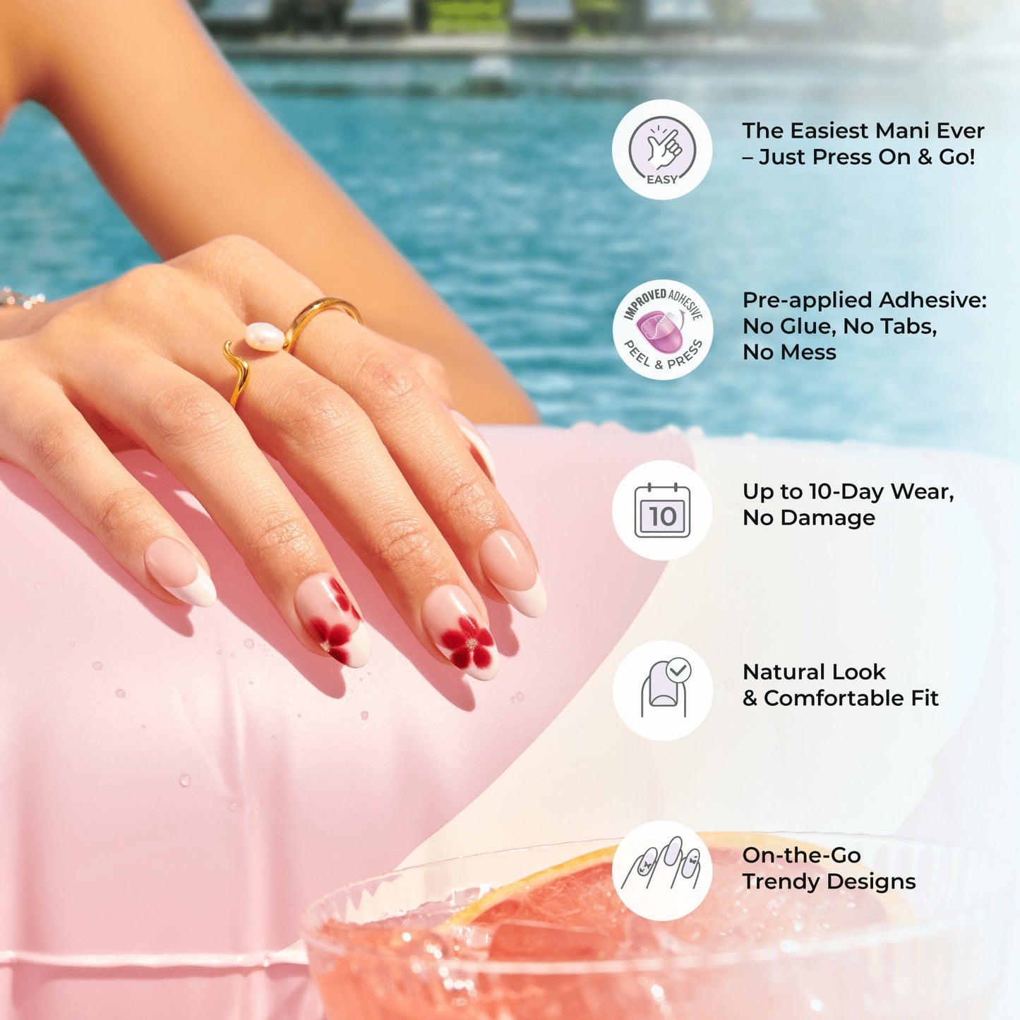 Impress Color No Glue Fake Press On Nails - Melting | Solid, Pink, Short, Squoval, Manicure