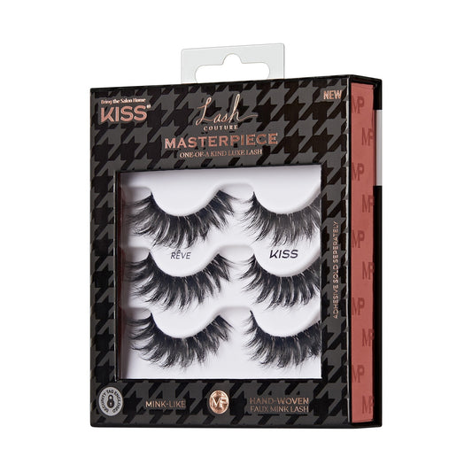 Kiss Lash Couture Masterpiece False Eyelashes Multipack - Mink Like Wispy | 3 Pairs, Strip Lashes, 7mm-16mm
