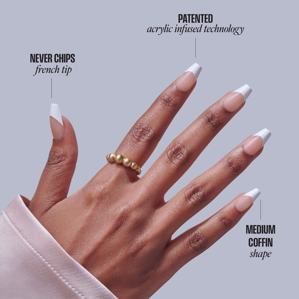 Kiss Core French Press On Fake Glue Nails - Reunion | French Tips, White, Medium, Coffin