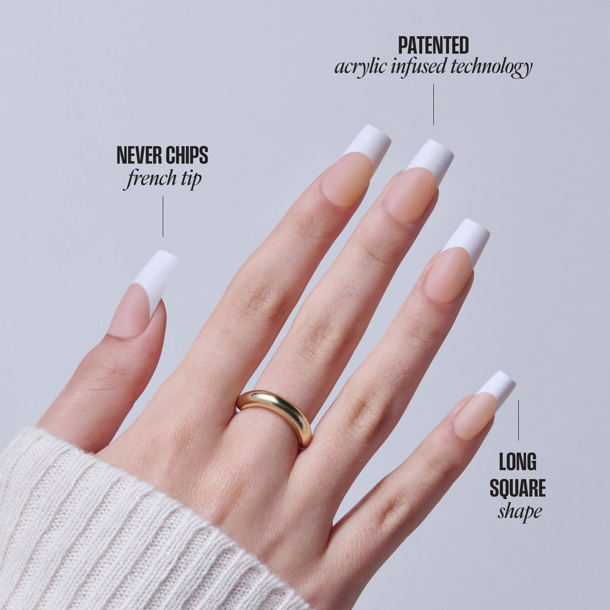 Kiss Core French Press On Fake Glue Nails - Every Minute | French Tips, White, Long, Square