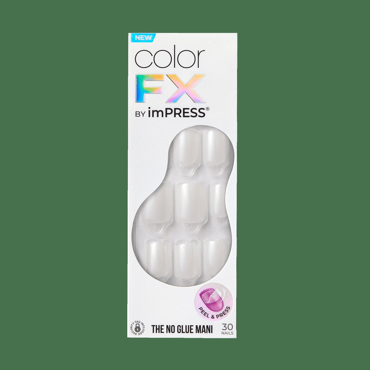 colorFX by Impress No Glue Fake Press On Nails - Universal | Solid, White, Short, Squoval, Manicure