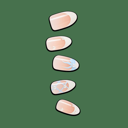 Impress Design No Glue Fake Press On Nails - Aura | French Design, White, Medium, Almond, Manicure