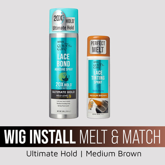 Kiss Colors & Care Wig Install Melt & Match Bundle - Ultimate Hold Lace Bond & Medium Brown Lace Tinting Spray