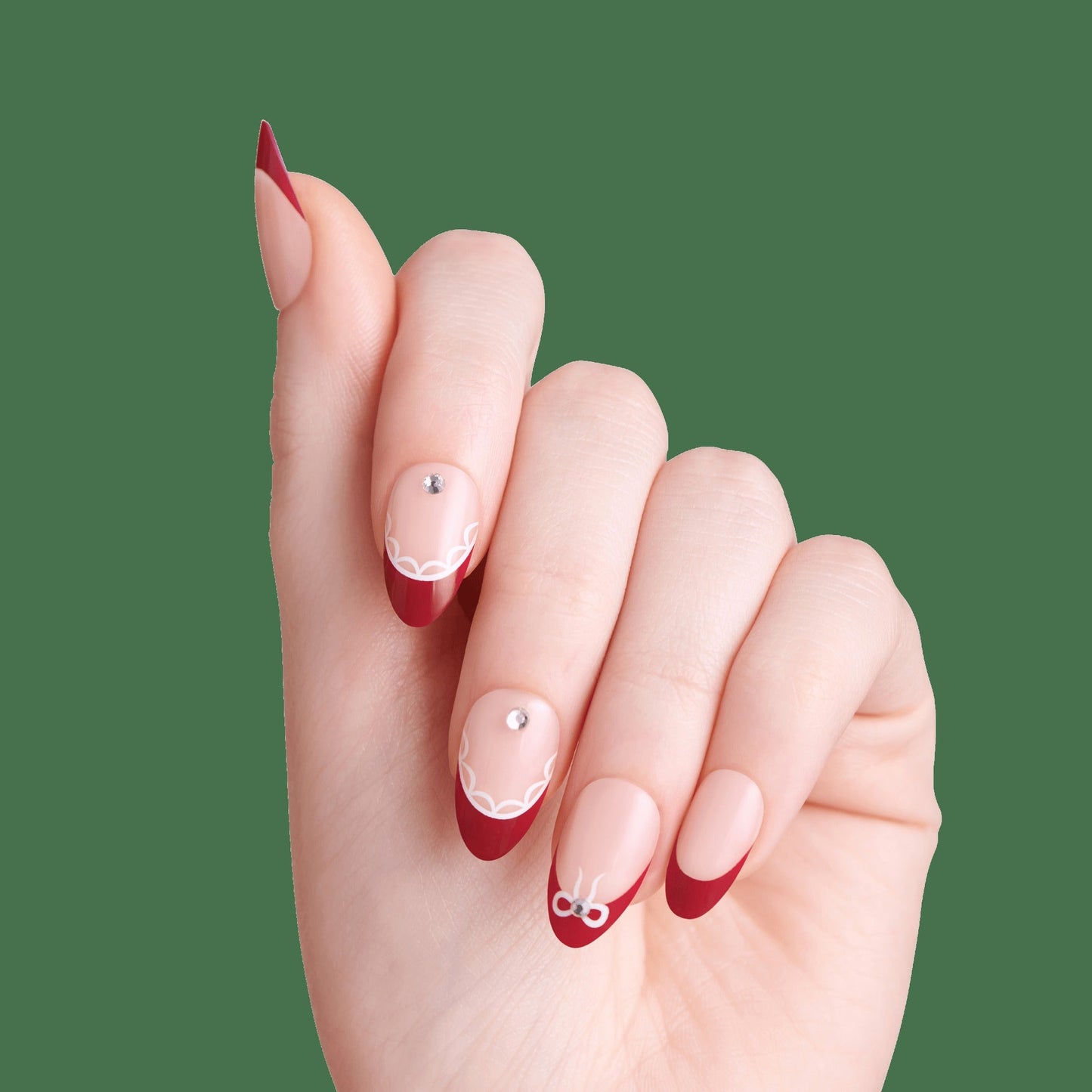 Impress Design No Glue Fake Press On Nails - Buzz | French Design, Red, Medium, Almond, Manicure