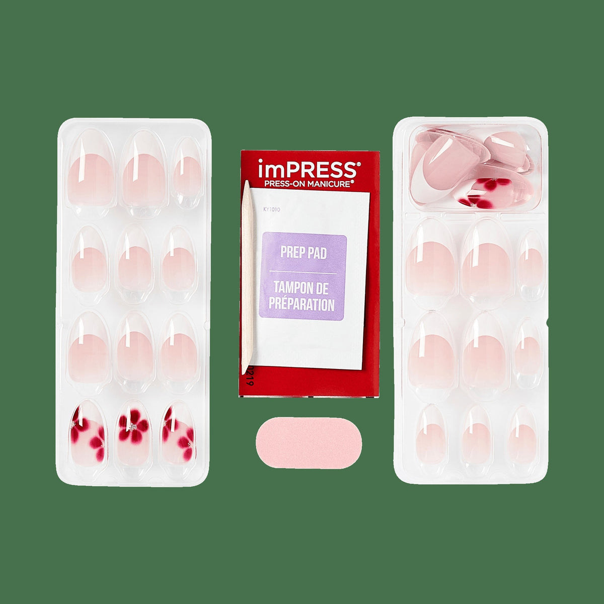 Impress Design No Glue Fake Press On Nails - Hampton | French Design, White & Red, Medium, Almond, Manicure