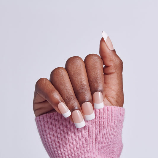 Kiss Core French Press On Fake Glue Nails - Hopeful | French Tips, White, Medium, Squoval