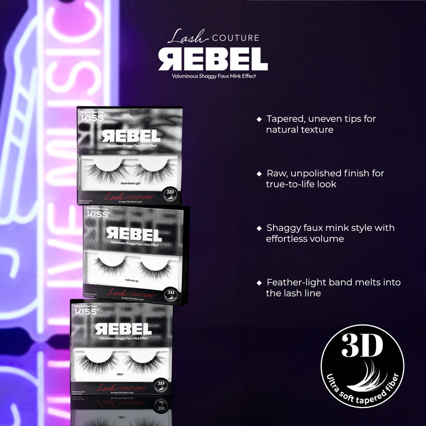 Kiss Lash Couture Rebel Collection False Eyelashes - main character | 1 Pair, Strip Lashes, 12mm