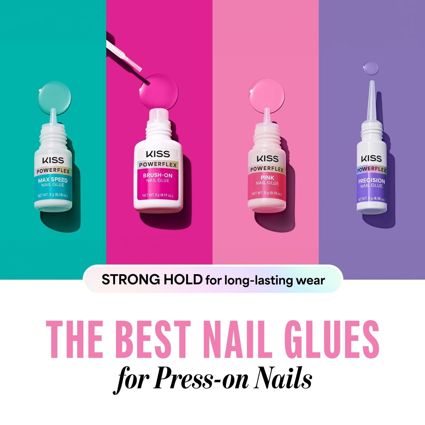 Kiss PowerFlex Pink Fake Nail Glue - 0.10 oz. | Nail Adhesive, Press-On Glue, Pink Tint, Strong Hold