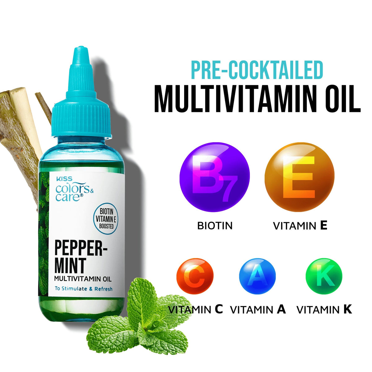 Kiss Colors & Care Multivitamin Oil - Peppermint | To Stimulate & Refresh, Hair & Body, Beauty Products, 2.5 oz