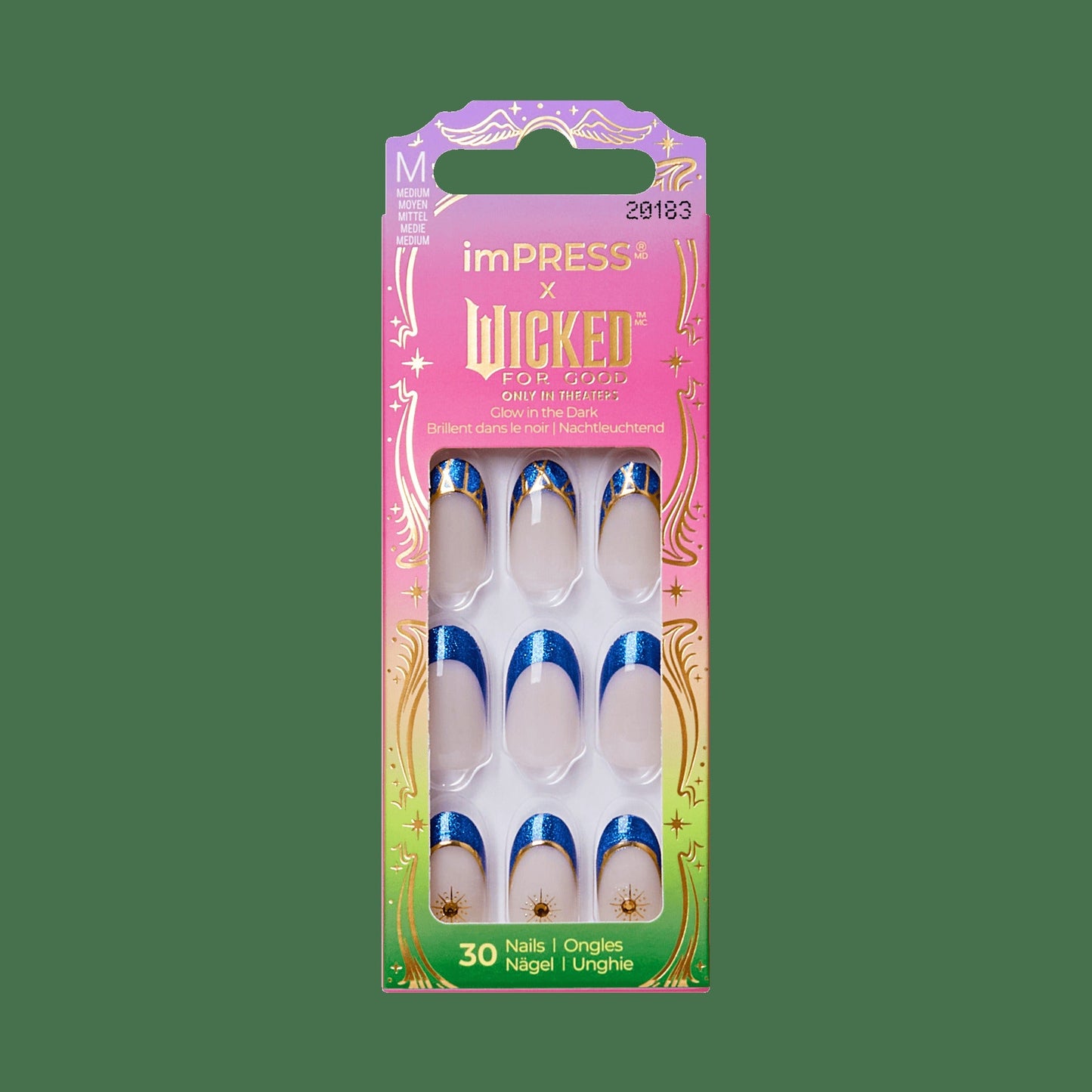 Impress X WICKED: FOR GOOD | Wickedly Brave | 3D & Jewel French Design, Blue, Medium, Oval, Manicure