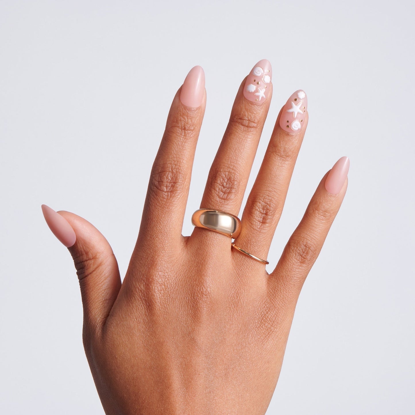 Kiss Glam Jeweled Press On Fake Glue Nails - Shell Me More | 3D & Jewel Design, Pink & White, Medium, Almond
