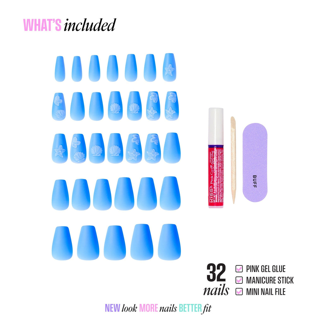 Kiss Glam Jeweled Press On Fake Glue Nails - Sunseeker | 3D & Jewel Design, Blue, Medium, Coffin