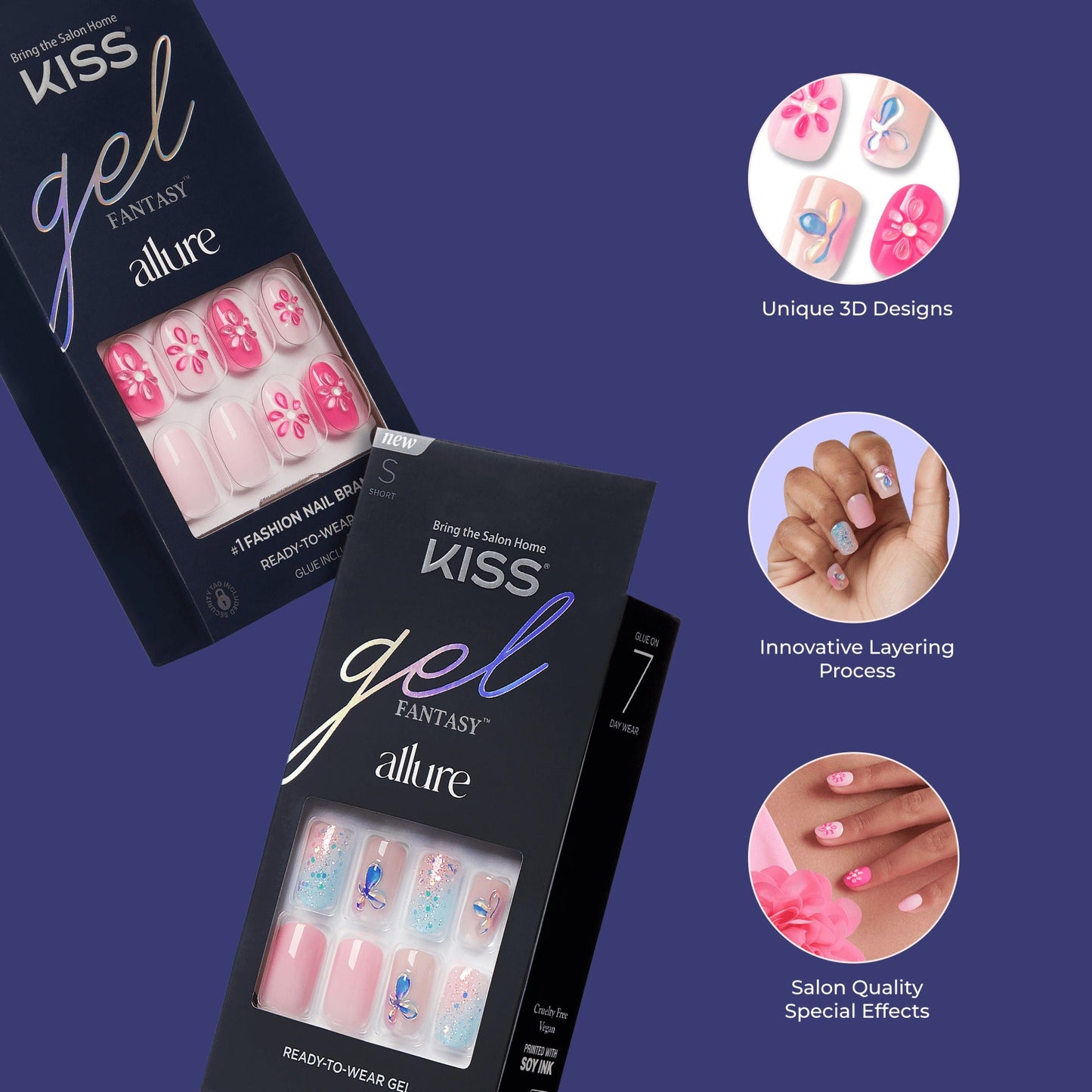 Kiss Gel Fantasy Allure Press On Glue Nails - Waves
