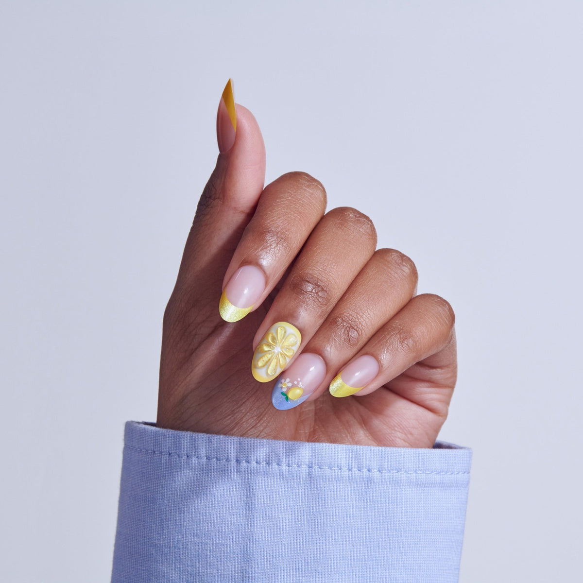 Kiss Nail Drip Press On Fake Glue Nails - Euphoric Leap | 3D & Jewel French Design, Yellow, Medium, Almond