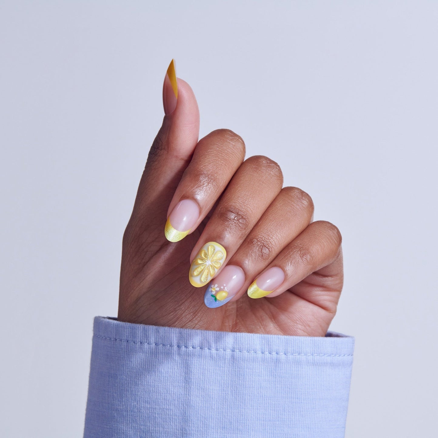 Kiss Nail Drip Press On Fake Glue Nails - Euphoric Leap | 3D & Jewel French Design, Yellow, Medium, Almond