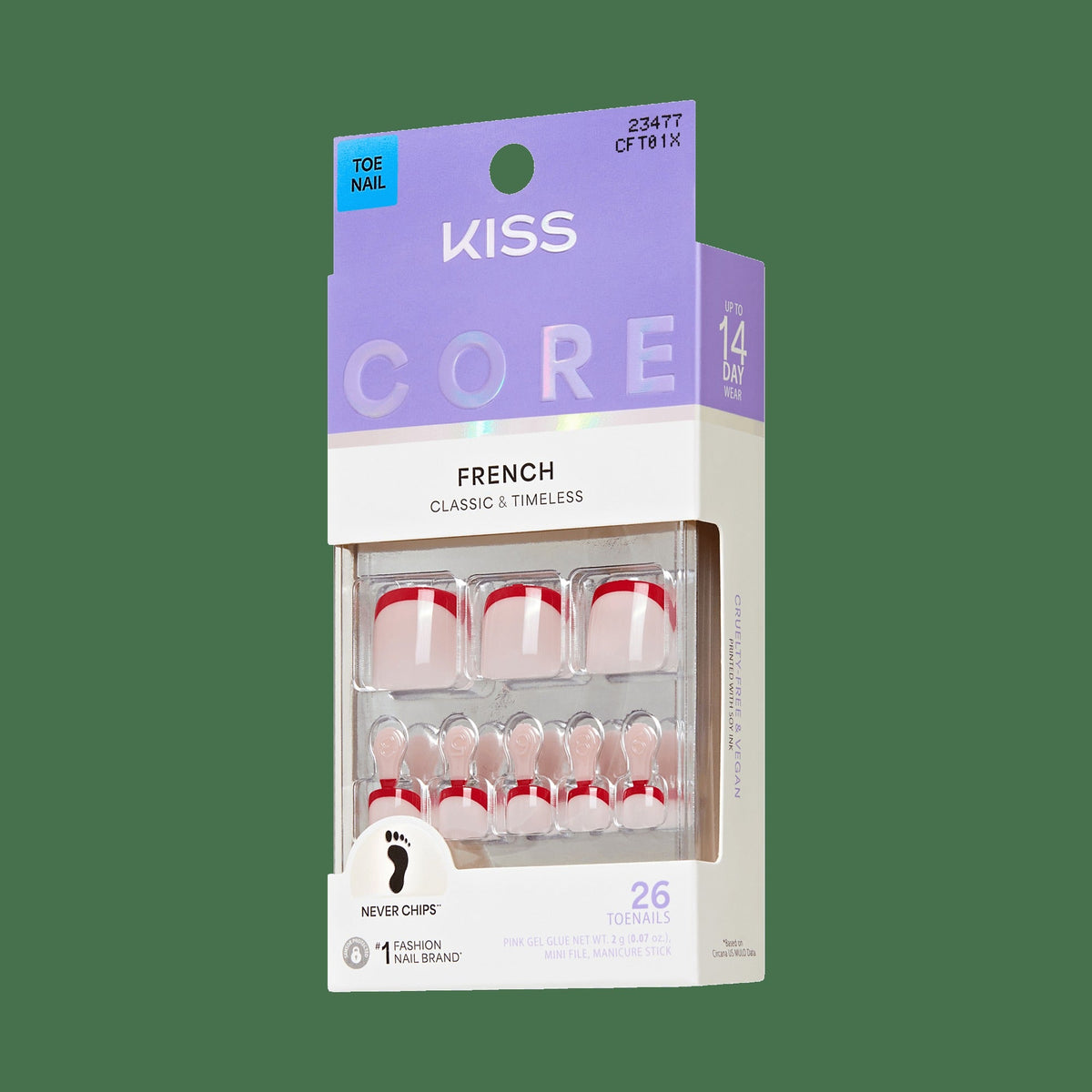 Kiss Core French Press On Fake Glue Toenails - Step Into Style | French, Red, Short, Squoval, Pedicure