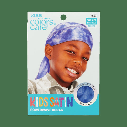 Kiss Colors & Care Kids Satin Premium Silky Powerwave Durag - Tie-Dye | Silk Durag, Wave Cap, One Size, Hair Accessories