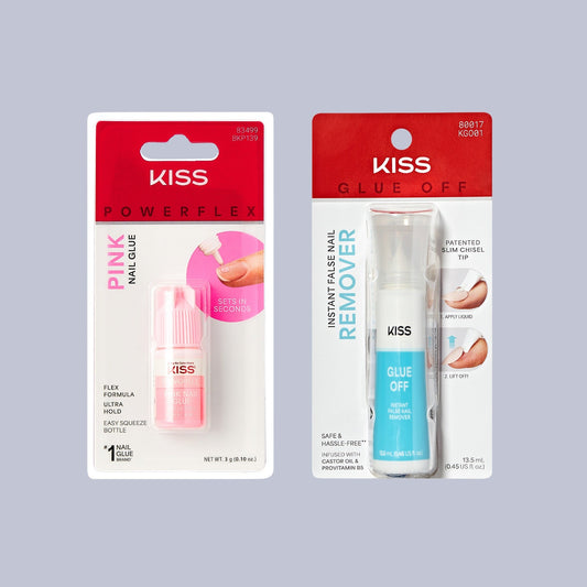 Kiss Press On Glue Nail Tool Bundle - PowerFlex Pink Nail Glue + Glue OFF Remover