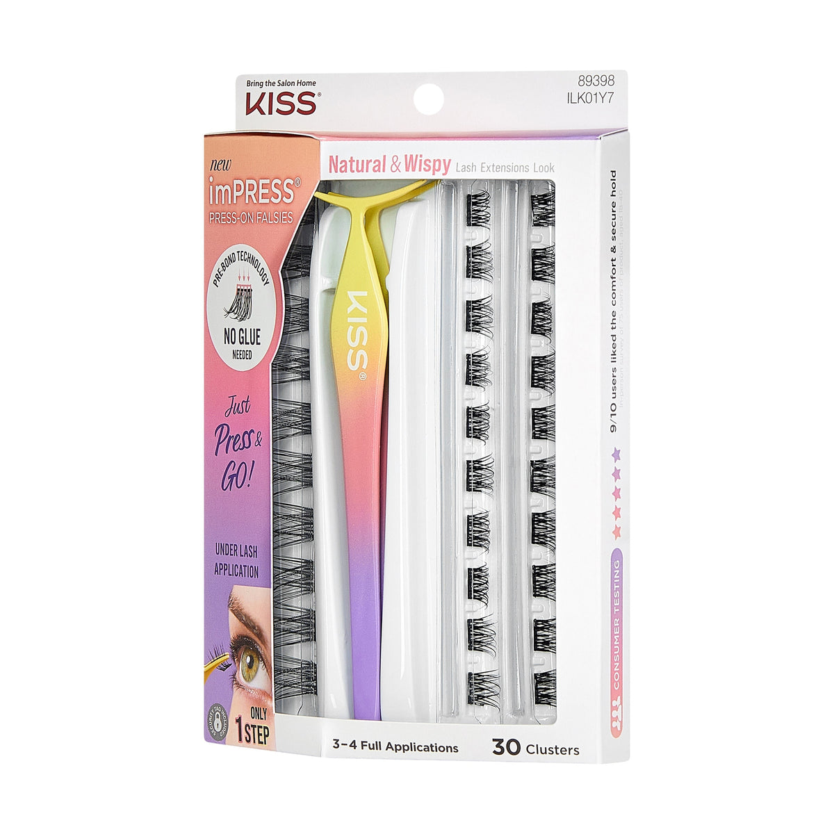 Impress Falsies Pre-Glued False Eyelashes Starter Kit - Natural & Wispy | 50 Lash Clusters, With Applicator, 10mm-14mm