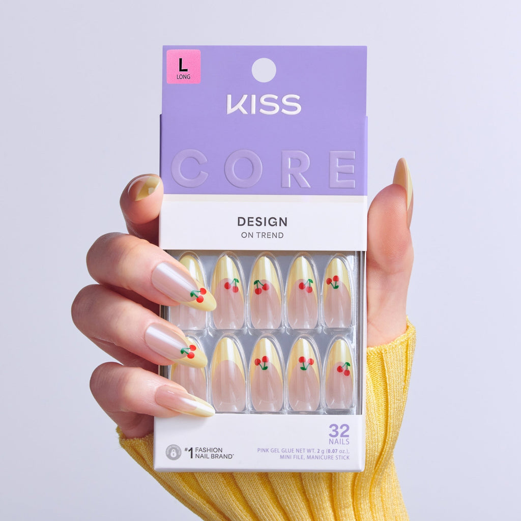 Kiss Core Design Press On Fake Glue Nails - Post Summer | French Design, Yellow, Long, Almond