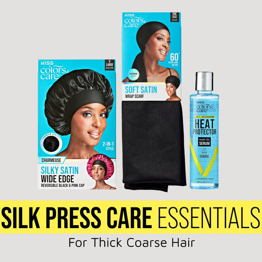 Kiss Colors & Care Silk Press Care Essentials Bundle - Hair Oil Serum