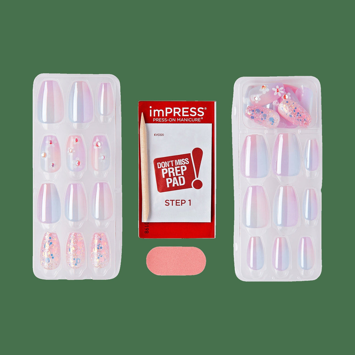 Impress Premium No Glue Fake Press On Nails - Portal | 3D & Jewel Design, Purple, Medium, Coffin, Manicure