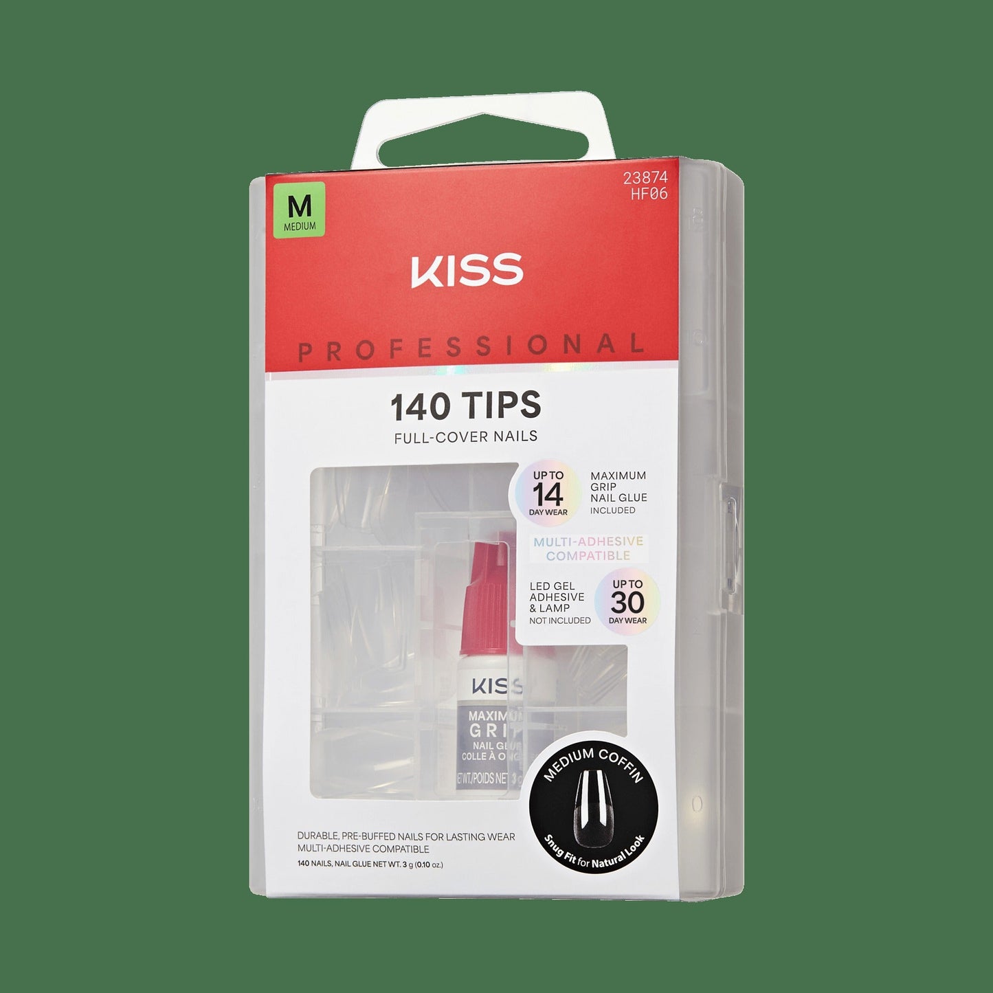 Kiss Professional Full Cover Press On Fake Nails - Luminous | 140 Nails, Includes Nail Glue, Solid, Clear, Medium, Coffin