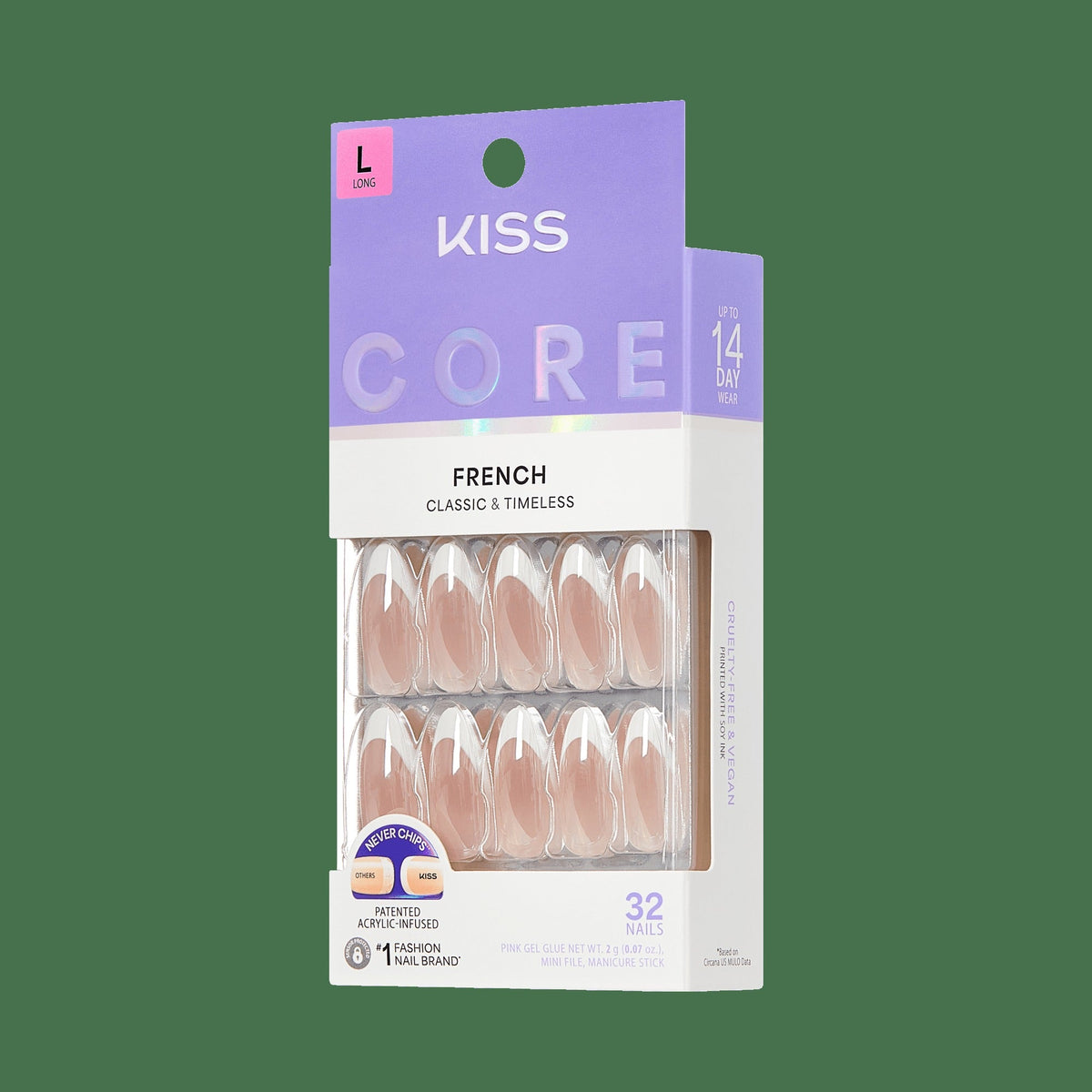 Kiss Core French Press On Fake Glue Nails - Fascinating | French Tips, White, Long, Almond