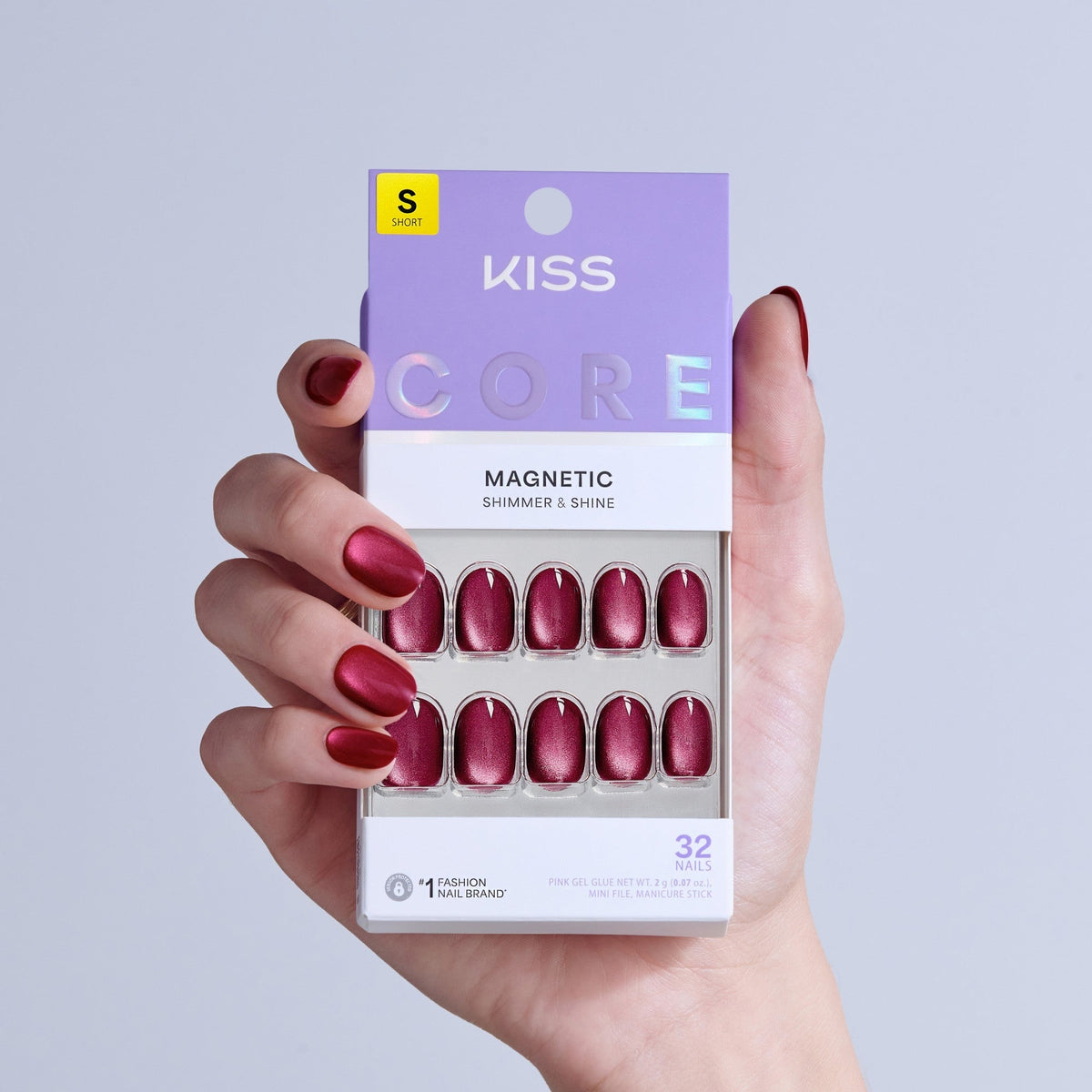 Kiss Core Magnetic Press On Fake Glue Nails - Flaming | Magnetic, Pink, Short, Round