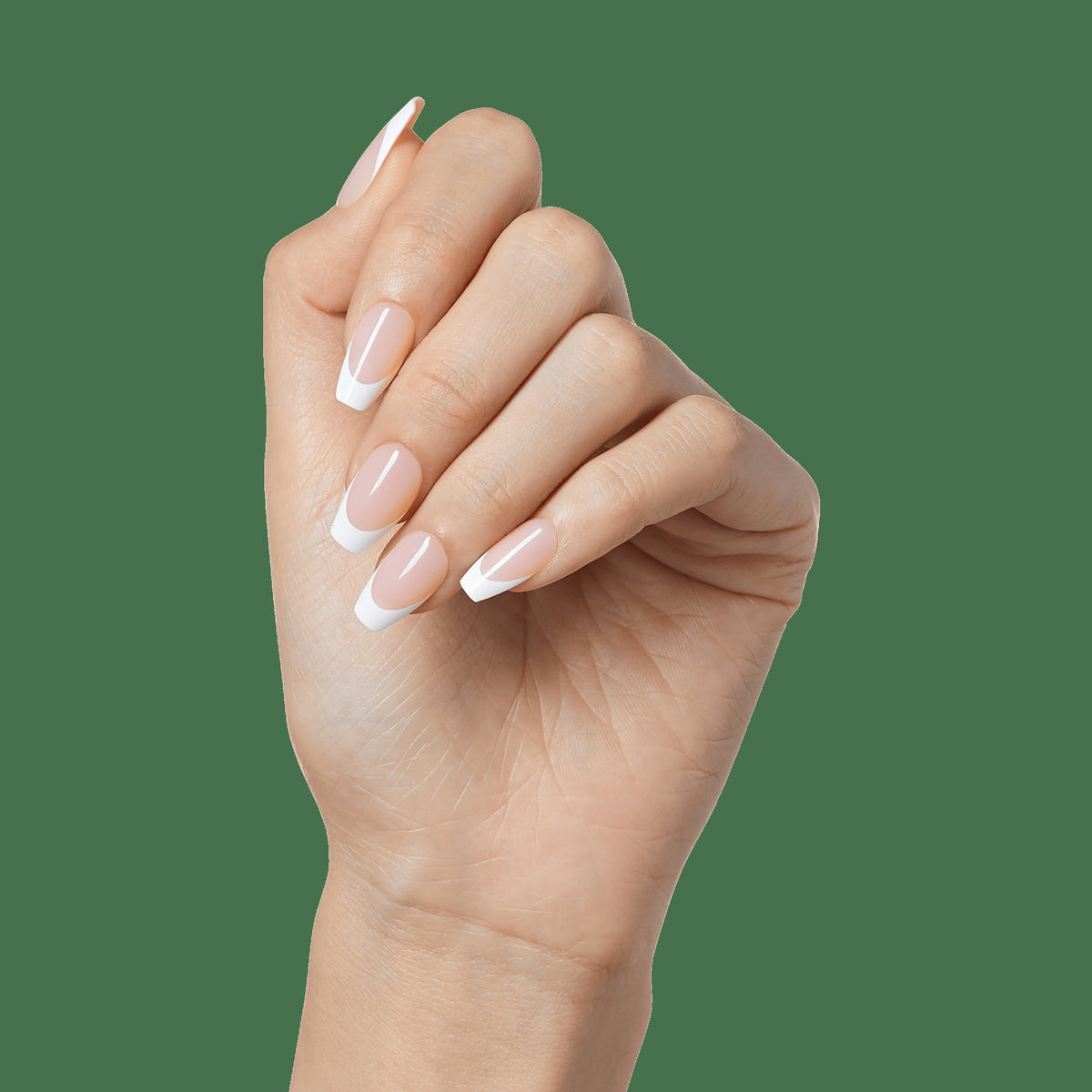 Impress French No Glue Fake Press On Nails - Ideal | French Tips, White & Neutral, Medium, Coffin, Manicure