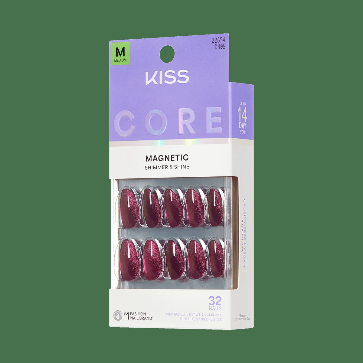 Kiss Core Magnetic Press On Fake Glue Nails - Glittering | Magnetic, Purple, Medium, Almond