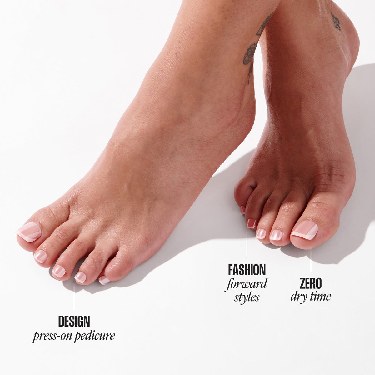 Kiss Core Design Press On Fake Glue Toenails - Next Step Glam | French, Pink, Short, Squoval, Pedicure
