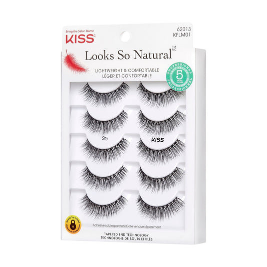 Kiss Looks So Natural False Eyelashes Multipack - Shy | 5 Pairs, Strip Lashes, 12mm