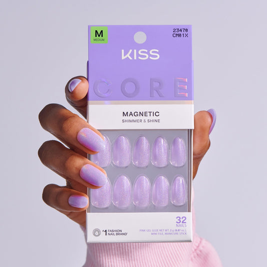 Kiss Core Magnetic Press On Fake Glue Nails - Harmonic Hue | Design, Purple, Medium, Almond