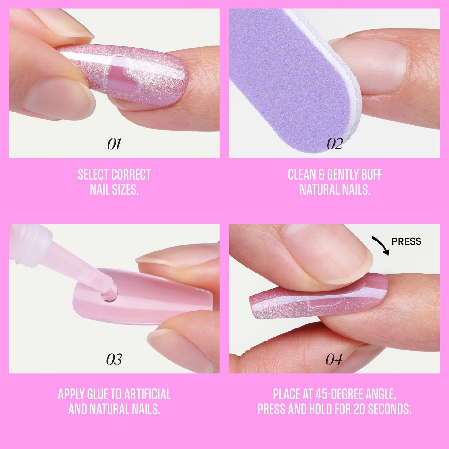 Kiss Glam Embellished Press On Fake Glue Nails - Day n Night | Design, Beige & White, Long, Almond