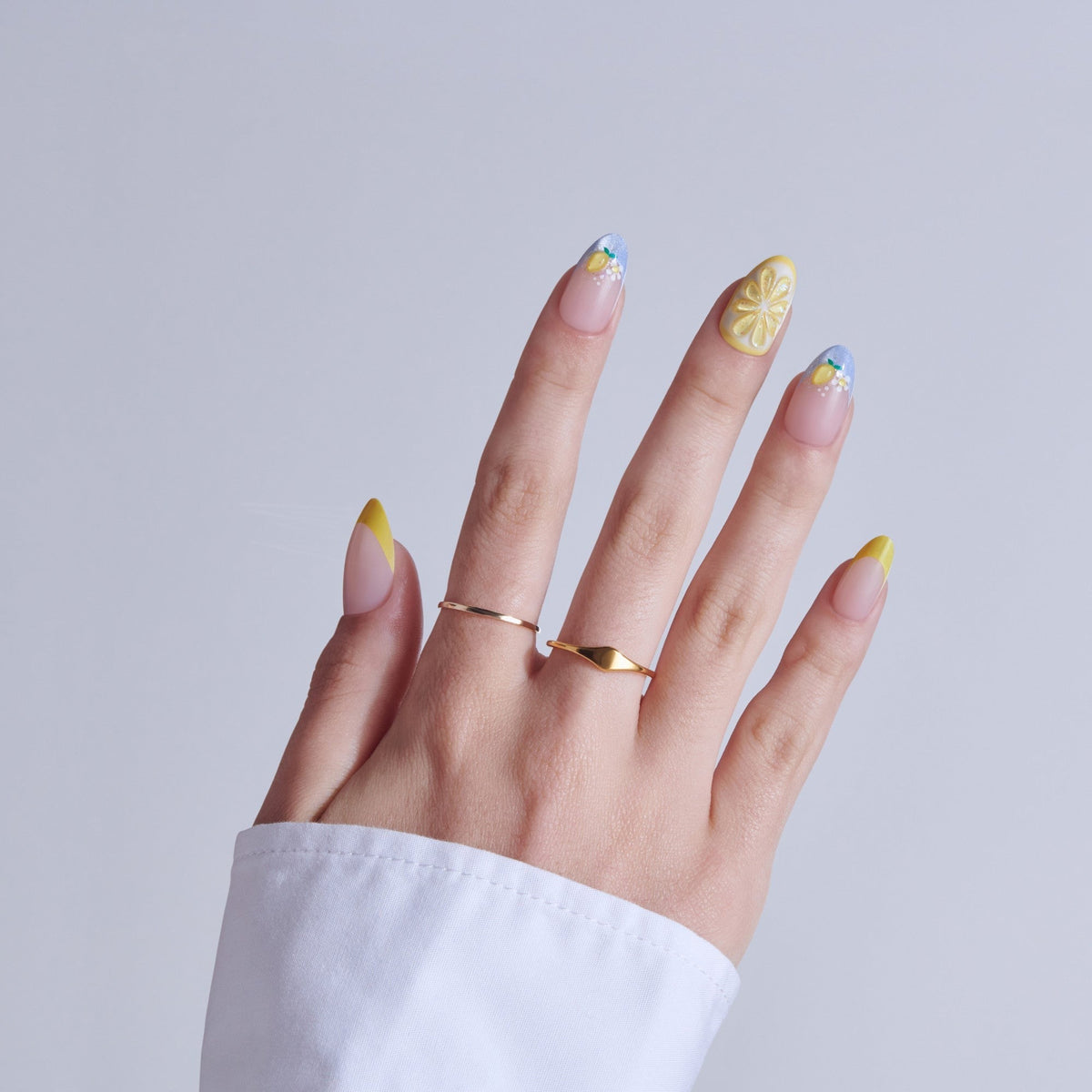 Kiss Nail Drip Press On Fake Glue Nails - Euphoric Leap | 3D & Jewel French Design, Yellow, Medium, Almond