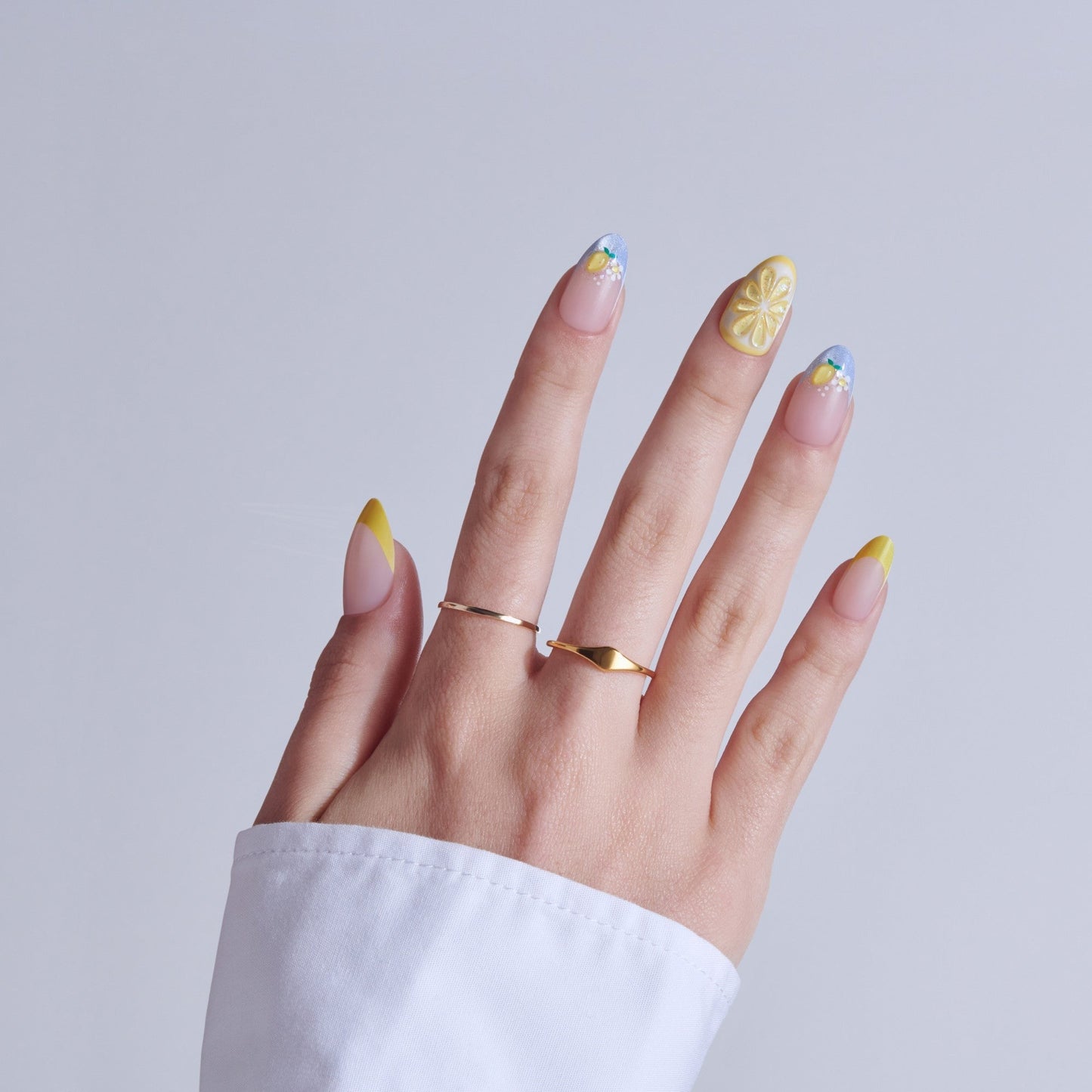 Kiss Nail Drip Press On Fake Glue Nails - Euphoric Leap | 3D & Jewel French Design, Yellow, Medium, Almond