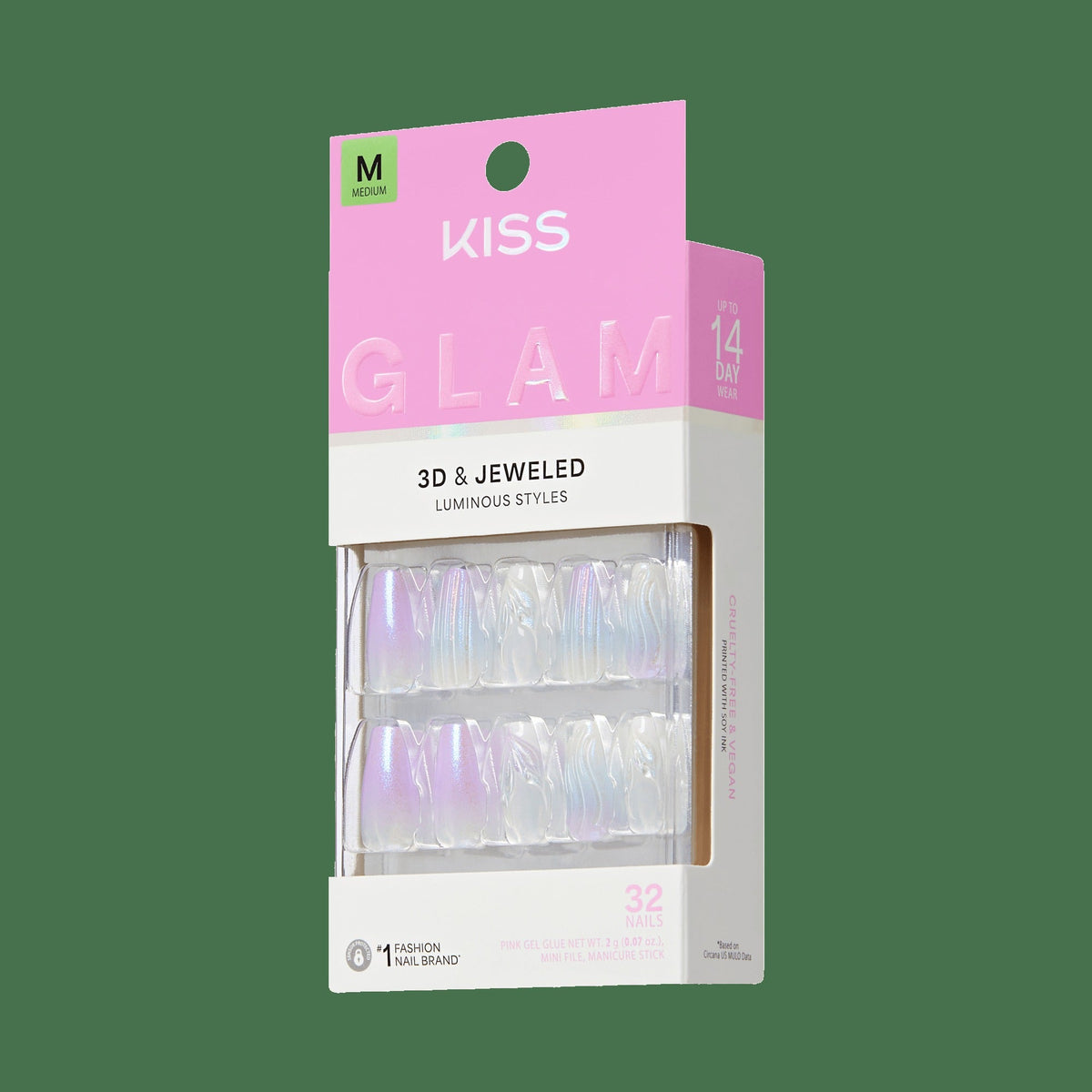 Kiss Glam Jeweled Press On Fake Glue Nails - Aqua Aura | 3D & Jewel Design, Purple, Medium, Coffin