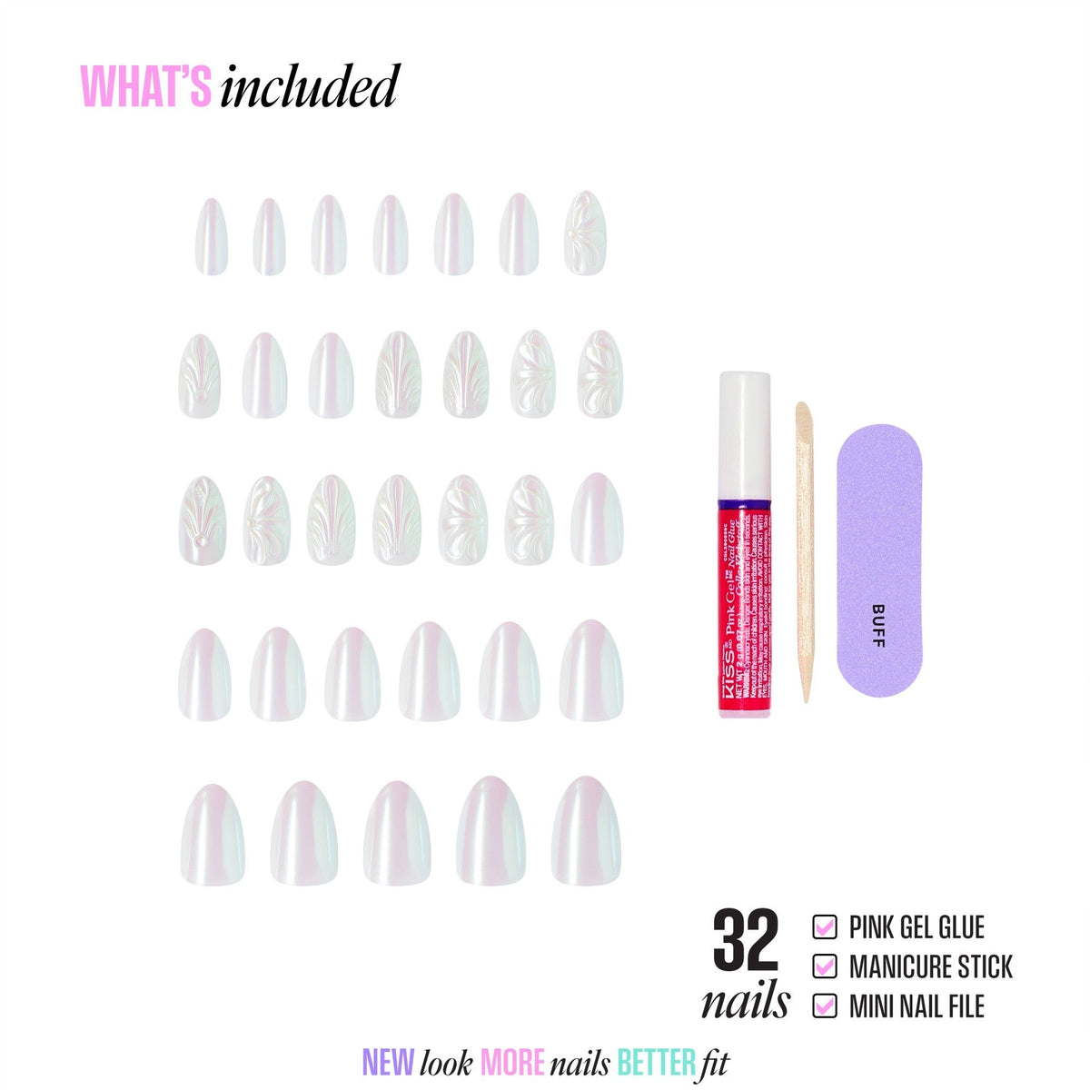 Kiss Glam Jeweled Press On Fake Glue Nails - Pearl Dust | 3D & Jewel Design, Pink, Medium, Almond