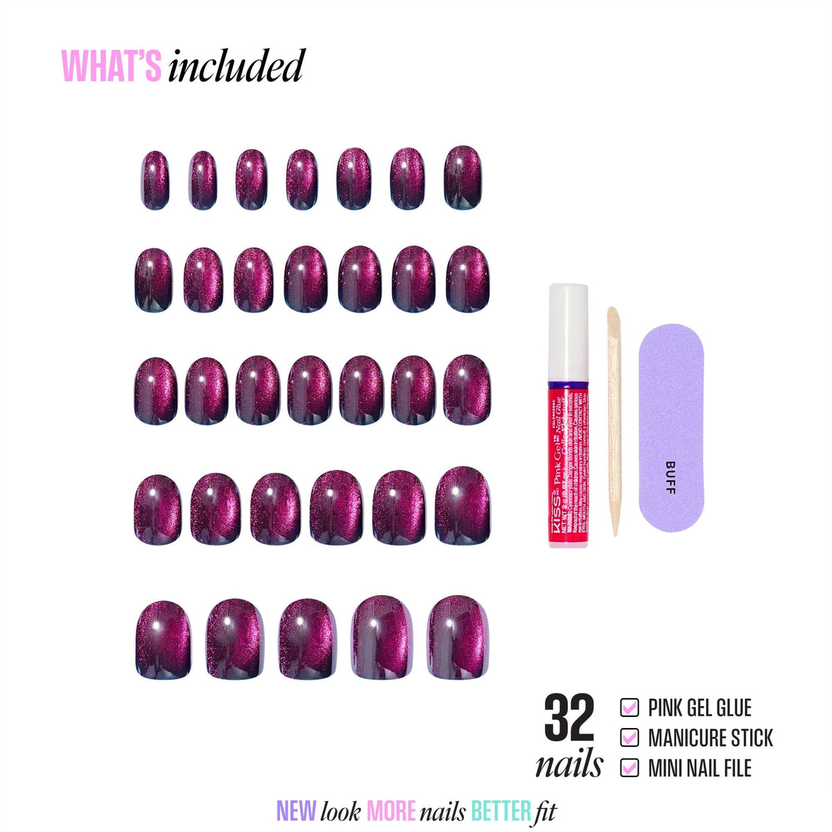 Kiss Glam Embellished Press On Fake Glue Nails - Simple Joys | Design, Purple, Short, Round